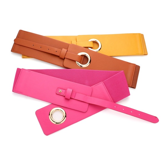 Gold Vegan Leather Elastic Waist Statement Belt - Picture 4 of 4